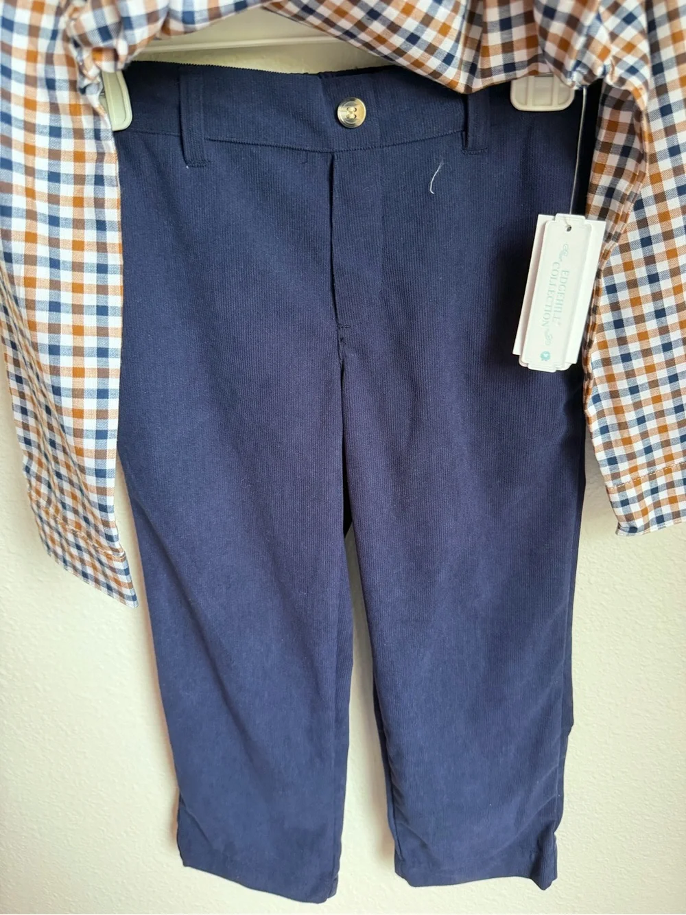 Edgehill Collection Little Boys Plaid Mandarin Collar Long Sleeve Shirt & Pants